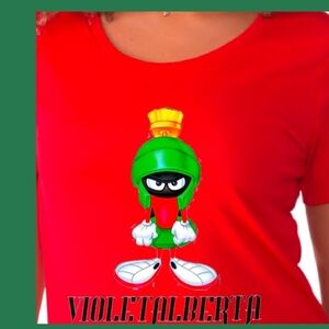 Red Graphic T-Shirt with Cartoon Character